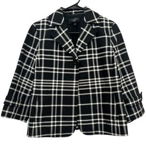 Talbots Women's Blazer Size 6 Petite Window Pane Check Black White 3/4 Sleeve